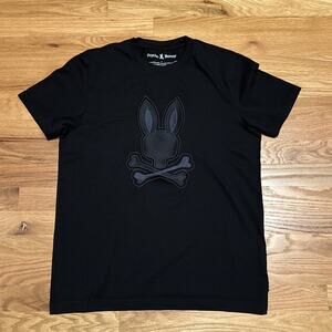 Psycho Bunny Shirt Mens 4 Black Pima Cotton Embroidered Skull Bunny Graphic Tee
